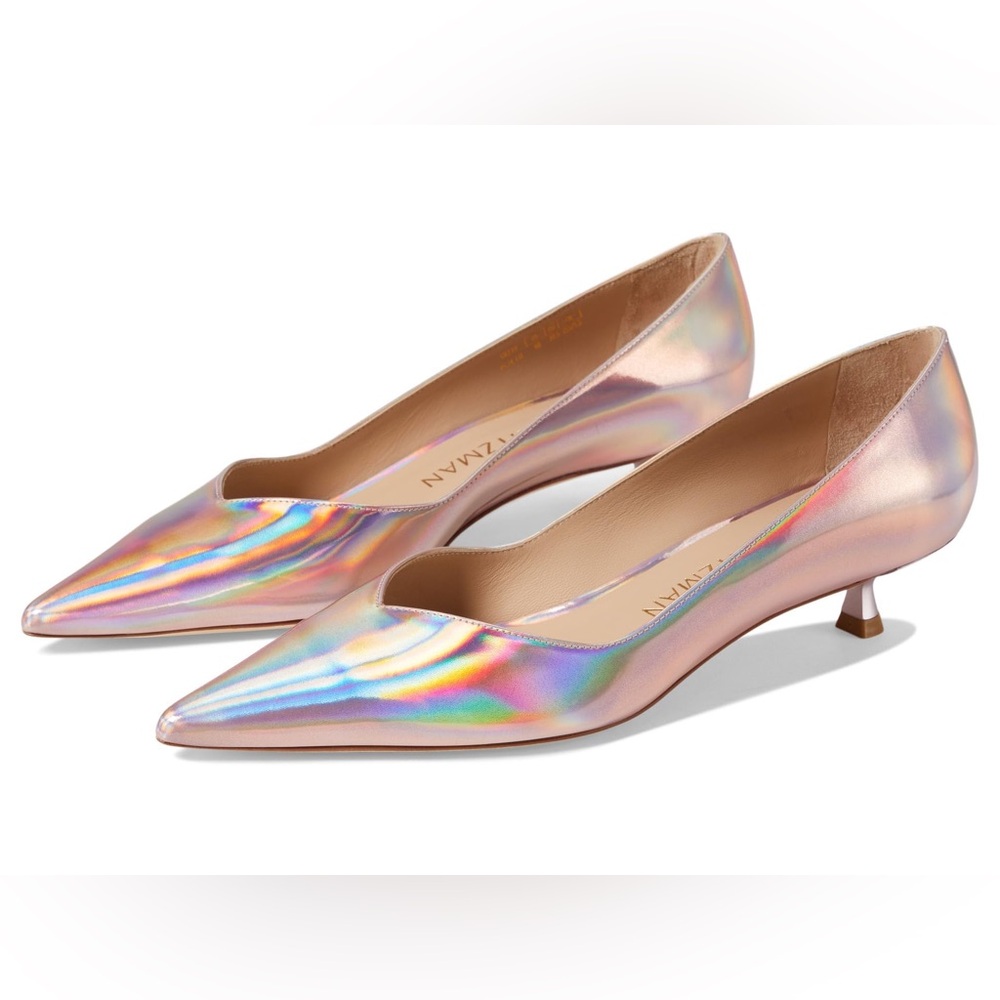 STUART WEITZMAN EVA 35 PUMPS IN IRIDESCENT PATENT 8.5